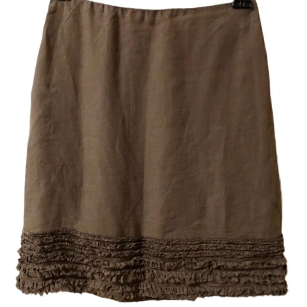 Eileen Fisher Irish linen taupe skirt with frayed/fringed tiered hem size PP